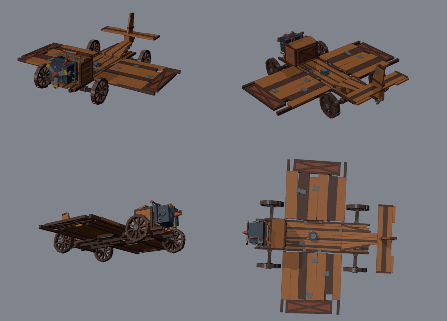 Concept renders of the When Pigs Fly cart before and after it transforms into a plane