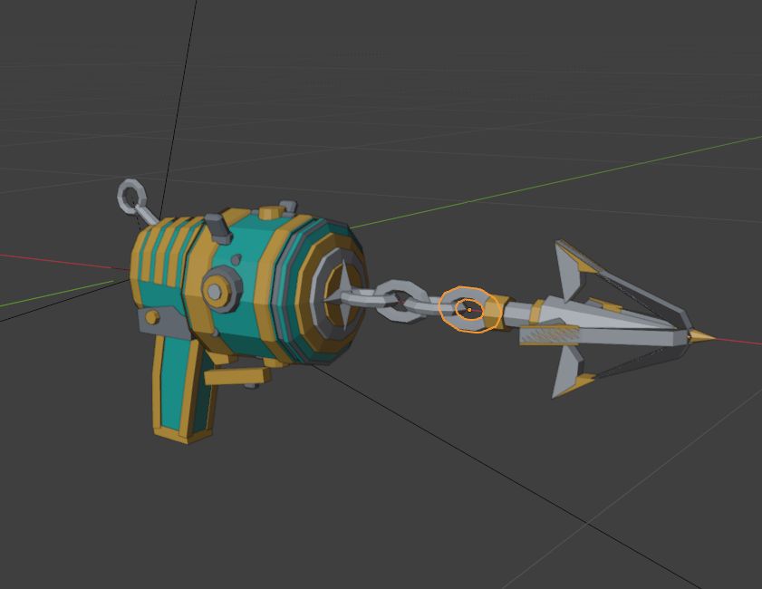 Render of the grappling hook gun and hook used in When Pigs Fly